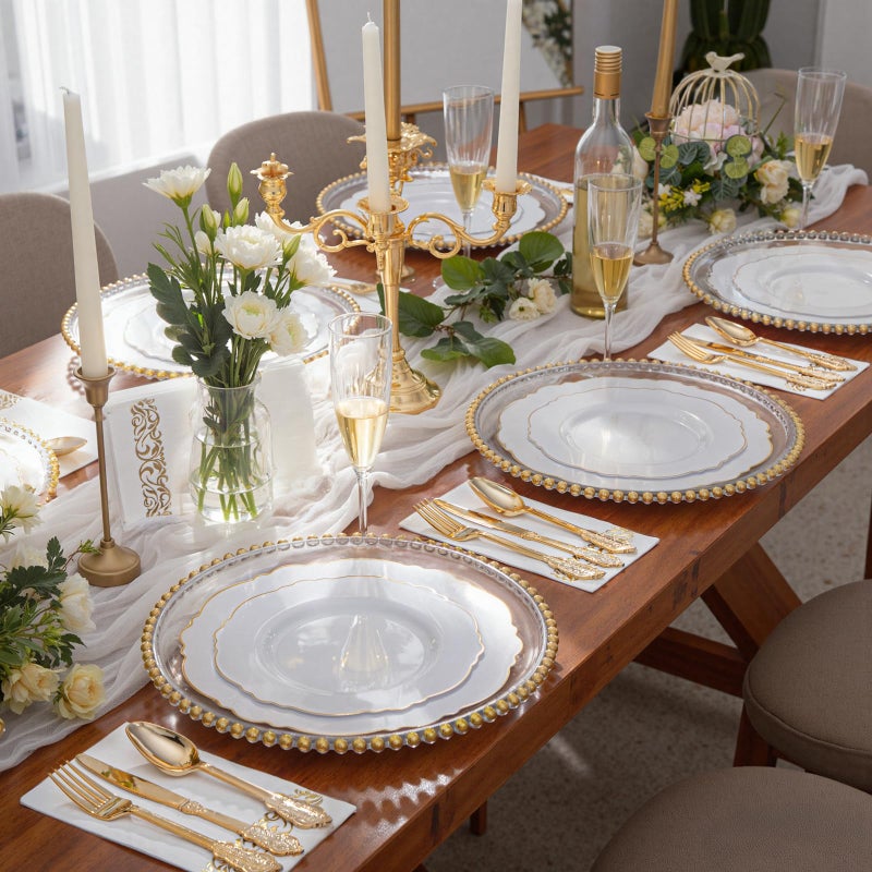 WDF 300 Pieces Gold Plastic Silverware Disposable - Heavy Duty Plastic Cutlery - Gold Silverware Sets Includes 100 Forks, 100 Spoons, 100 Knives for Valentine's Day - Image 4